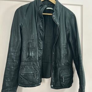 Black leather Moto Jacket — Vince, size S/M